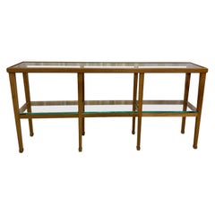 JMF Style French Oak Two-Tier Console Table w/ Brass Sabots