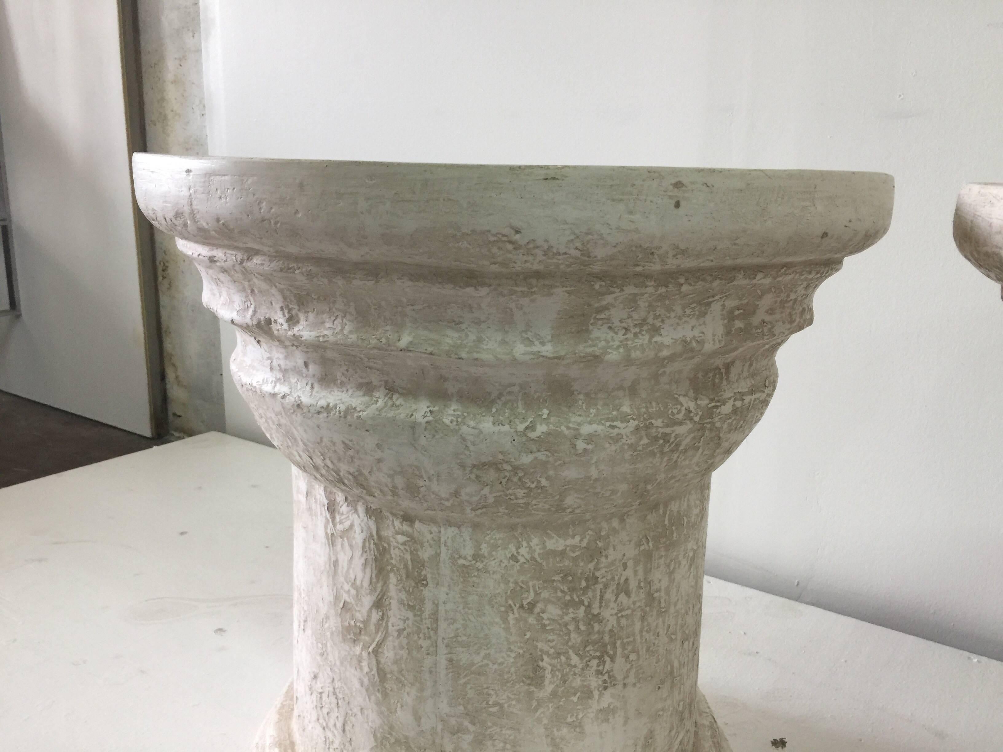 American JMF Style French Plaster Drum Side Tables