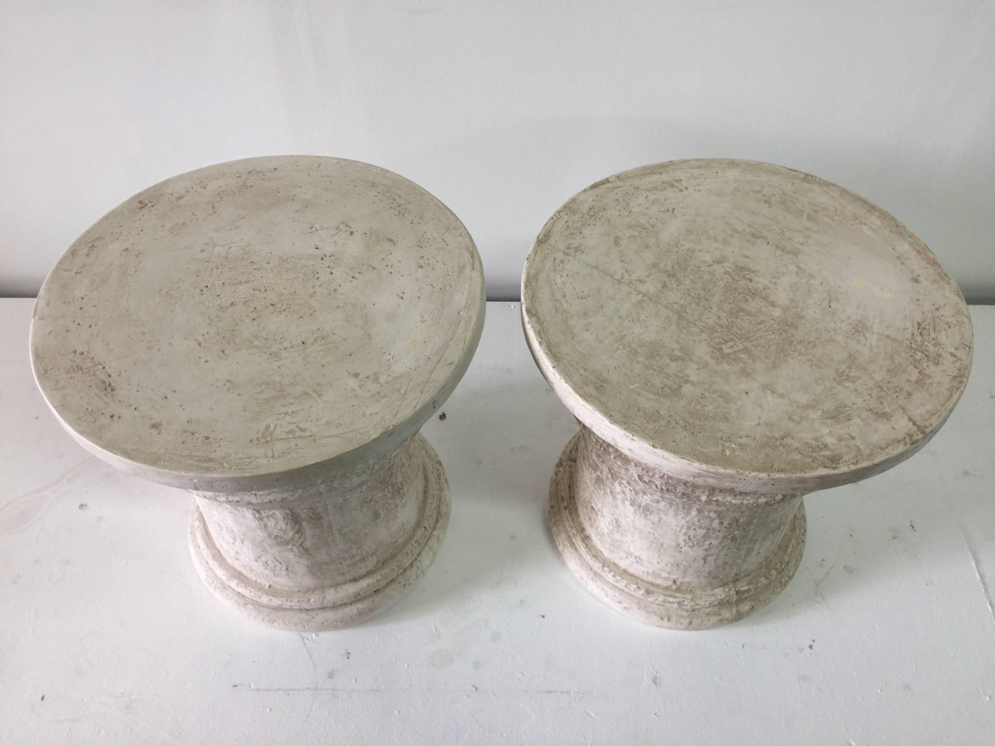 Mid-20th Century JMF Style French Plaster Drum Side Tables