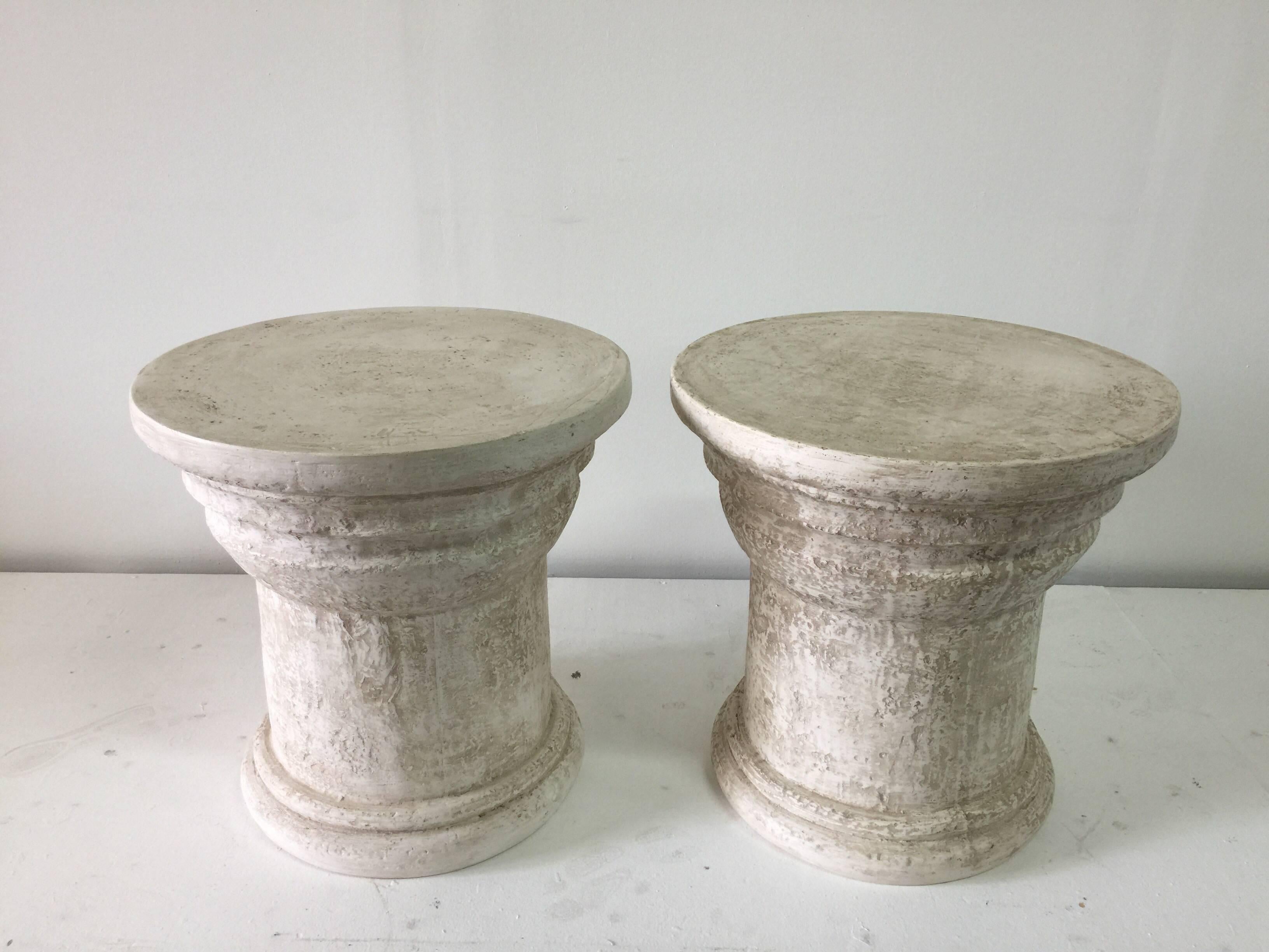 JMF Style French Plaster Drum Side Tables 1