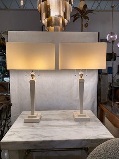 JMF Style Parchment Neoclassical Table Lamps, Hermes Adornment