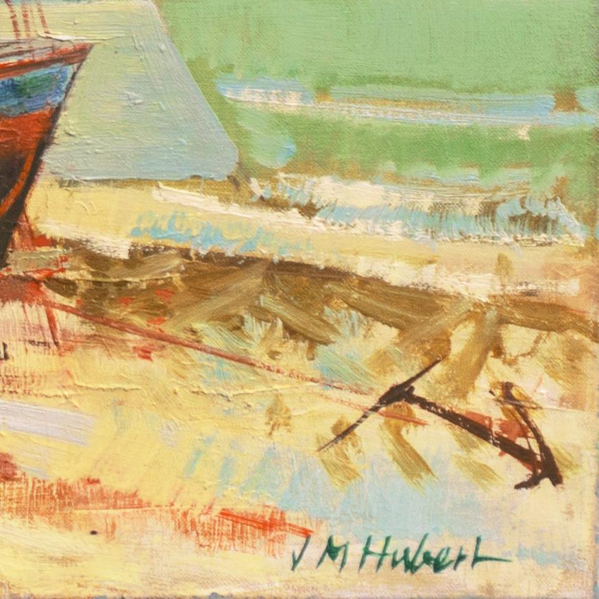 « Fisher Boats, Brittany, French Coast, School of Paris, Post-Impressionist Oil - Painting de J.M.Hubert