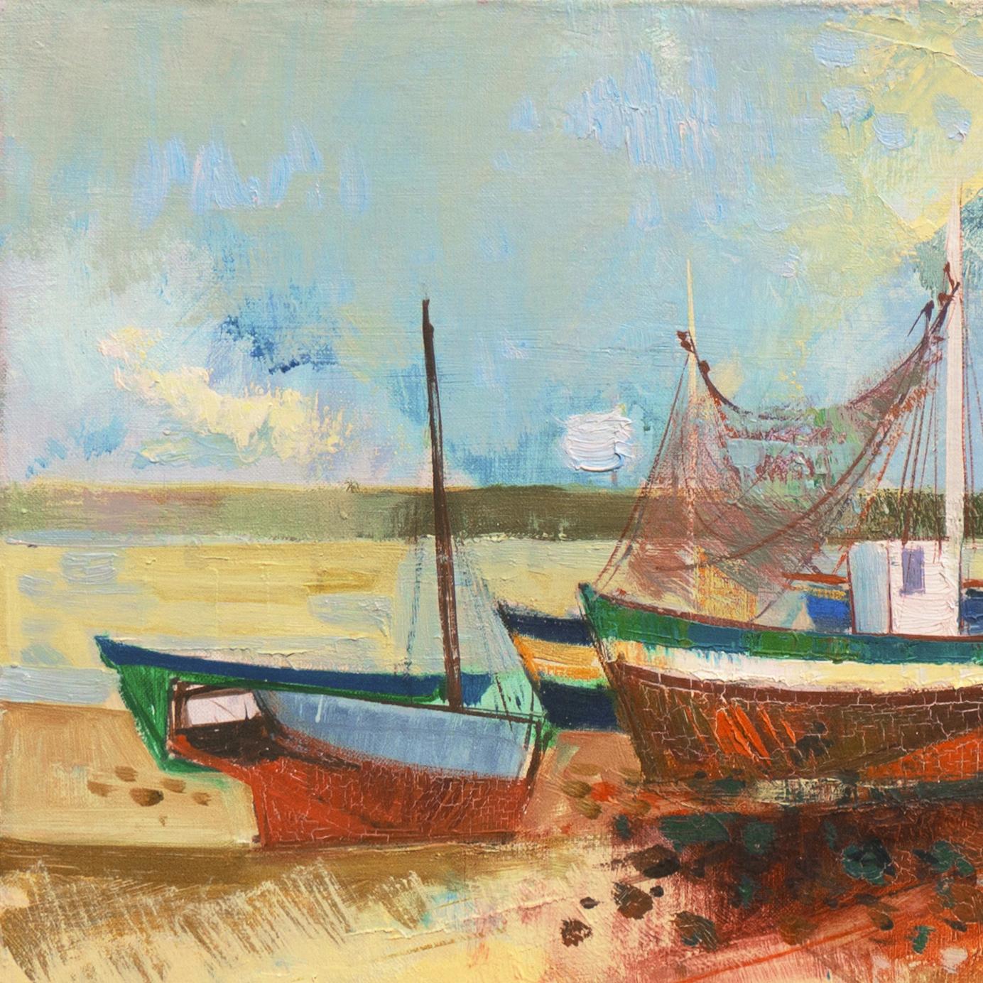 « Fisher Boats, Brittany, French Coast, School of Paris, Post-Impressionist Oil en vente 3