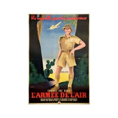 Magnifique affiche de l'armée de l'air des années 1920 Nouvelle vie, sport, aventure, rejoignez le