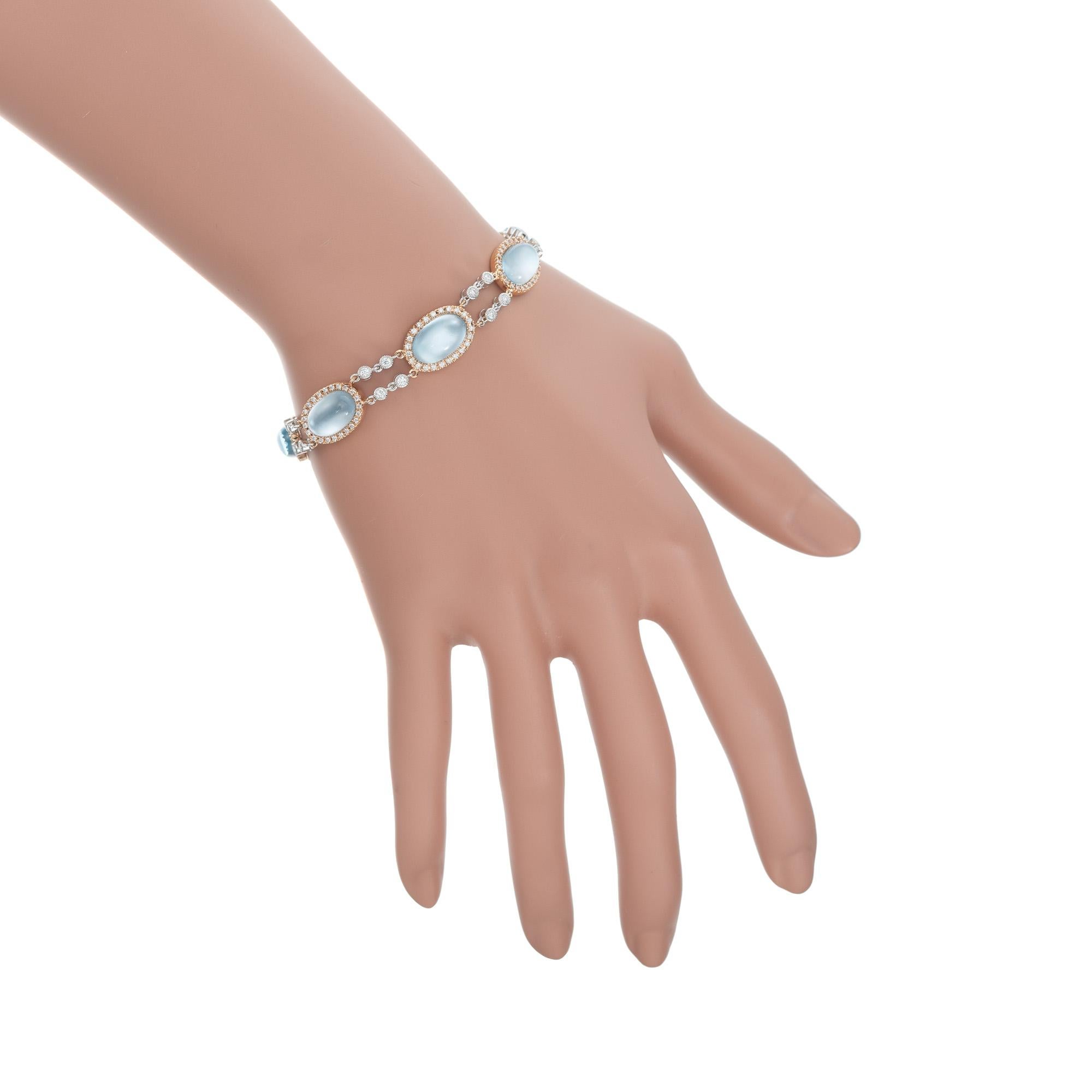 Cabochon JMP Blue Topaz Mother-of-Pear Diamond Gold Bracelet For Sale