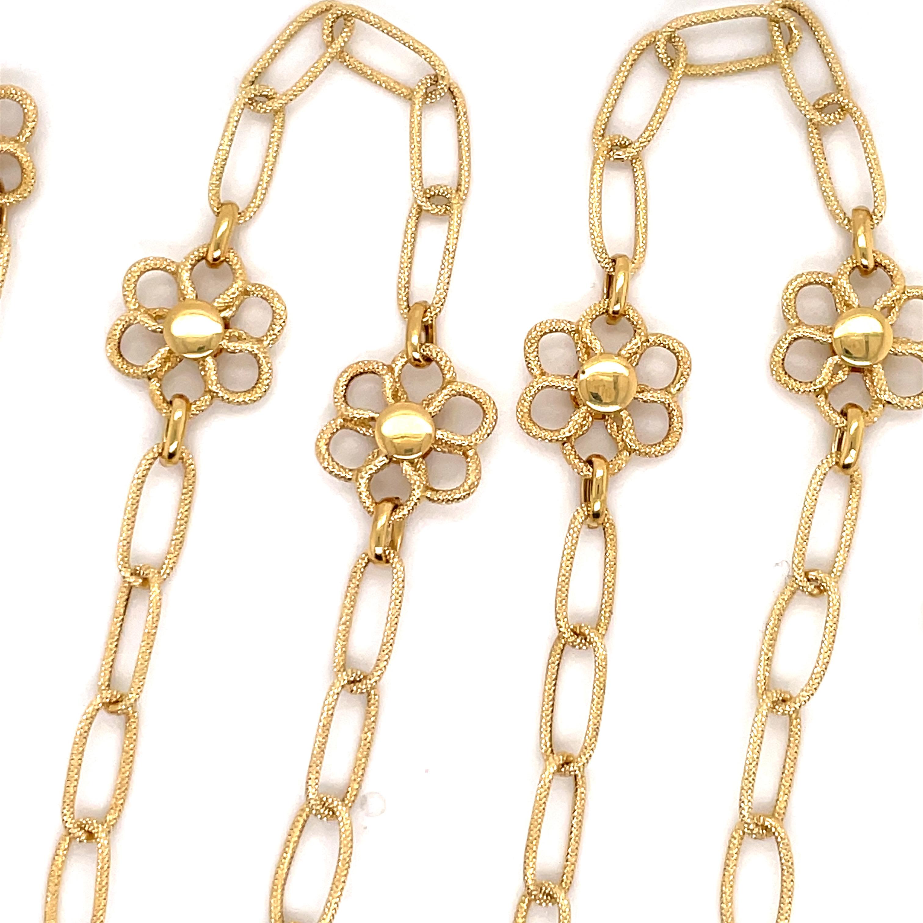 JMP Designer 18 Karat Yellow Gold Floral Link Necklace 12.9 Grams In Excellent Condition In New York, NY
