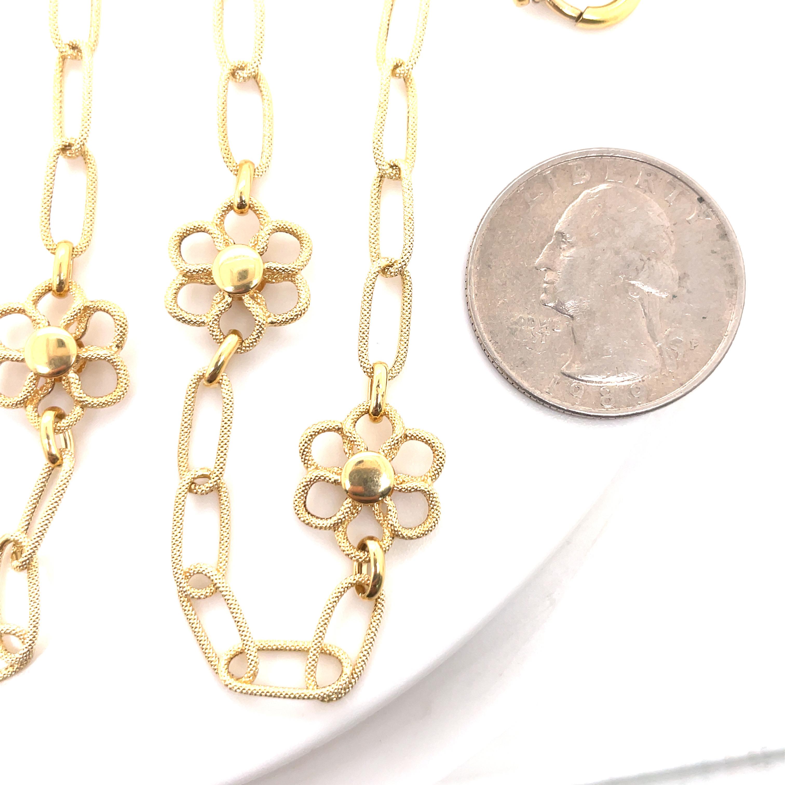 Women's JMP Designer 18 Karat Yellow Gold Floral Link Necklace 12.9 Grams