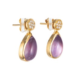 JMP Diamond Amethyst Mother of Pearl Yellow Gold Dangle Earrings
