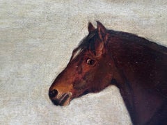 19th century English portrait of a horse and setter dog in a stable