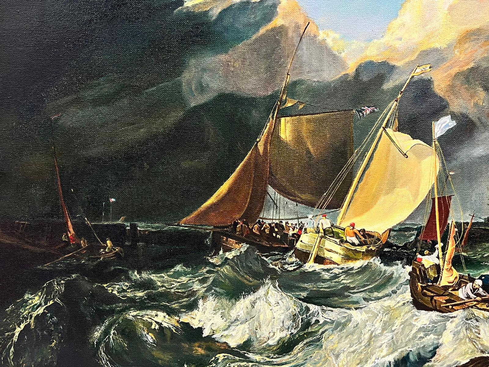 Muelle de Calais
English School, siglo XX 
según el cuadro de Joseph MW Turner de la National Gallery
óleo sobre lienzo, enmarcado
enmarcado: 26 x 32 pulgadas
lienzo: 19 x 25 pulgadas
procedencia: colección privada, Yorkshire, Inglaterra 
estado: en