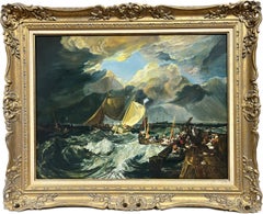 Gran óleo marino Paisaje marino tormentoso Barcos de pesca Muelle de Calais según Turner