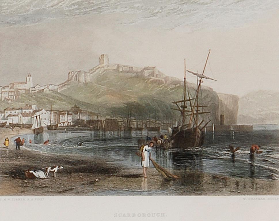 Une vue de Scarborough, Angleterre : une gravure encadrée du 19e siècle d'après J. M. W. Turner - Print de J.M.W. Turner