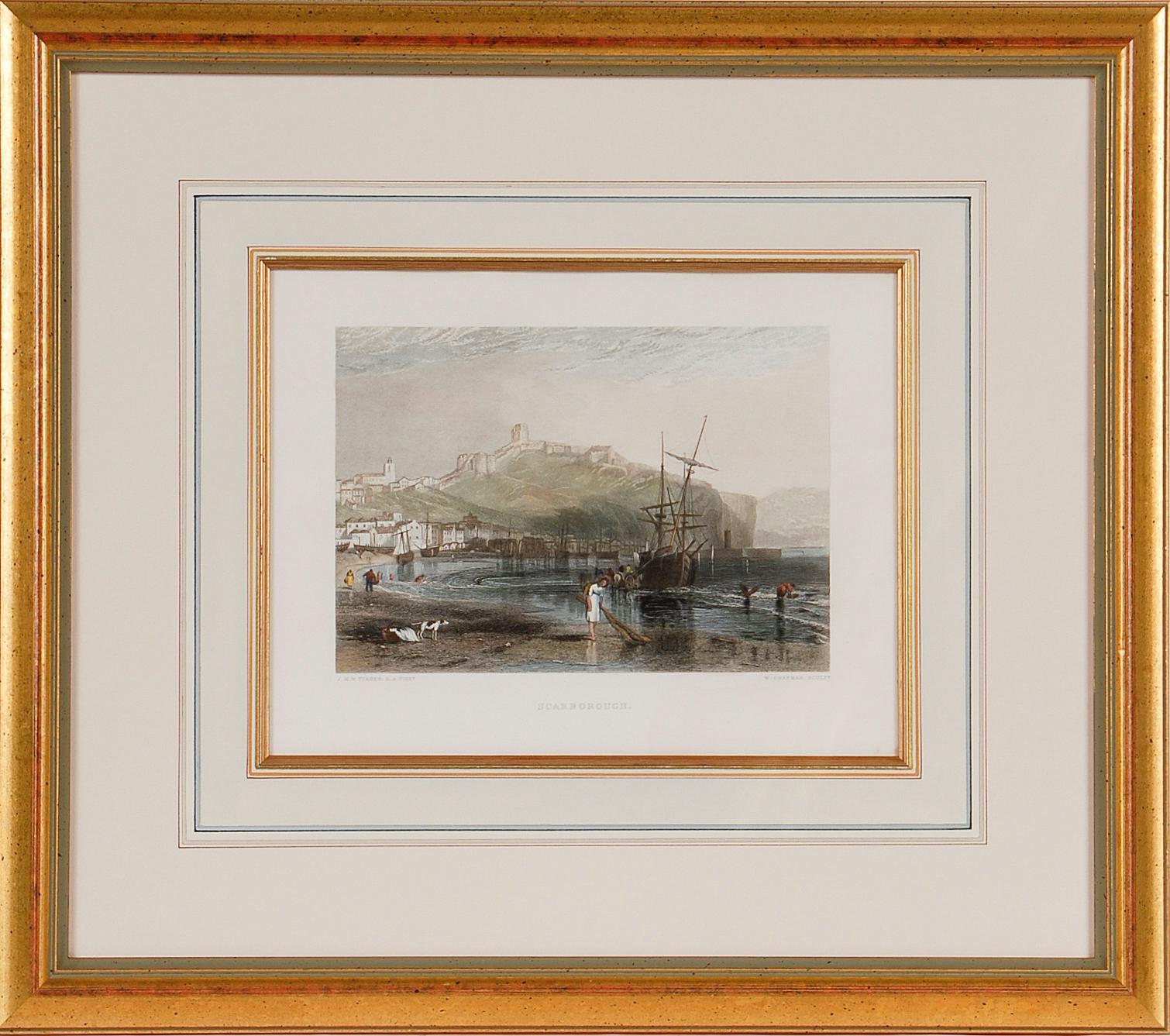 J.M.W. Turner Print - A View of Scarborough, England: A Framed 19th C. Engraving After J. M. W. Turner