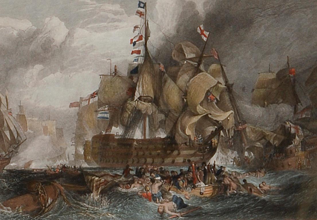 The Battle of Trafalgar: A Framed 19th C. Engraving After J. M. W. Turner - Romantic Print by J.M.W. Turner