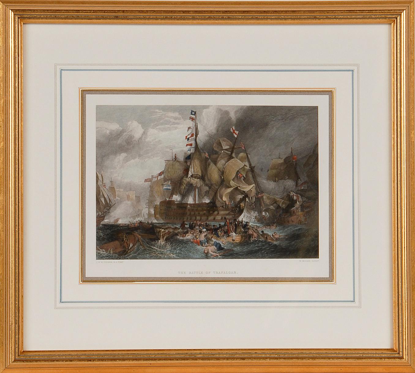 J.M.W. Turner Print - The Battle of Trafalgar: A Framed 19th C. Engraving After J. M. W. Turner