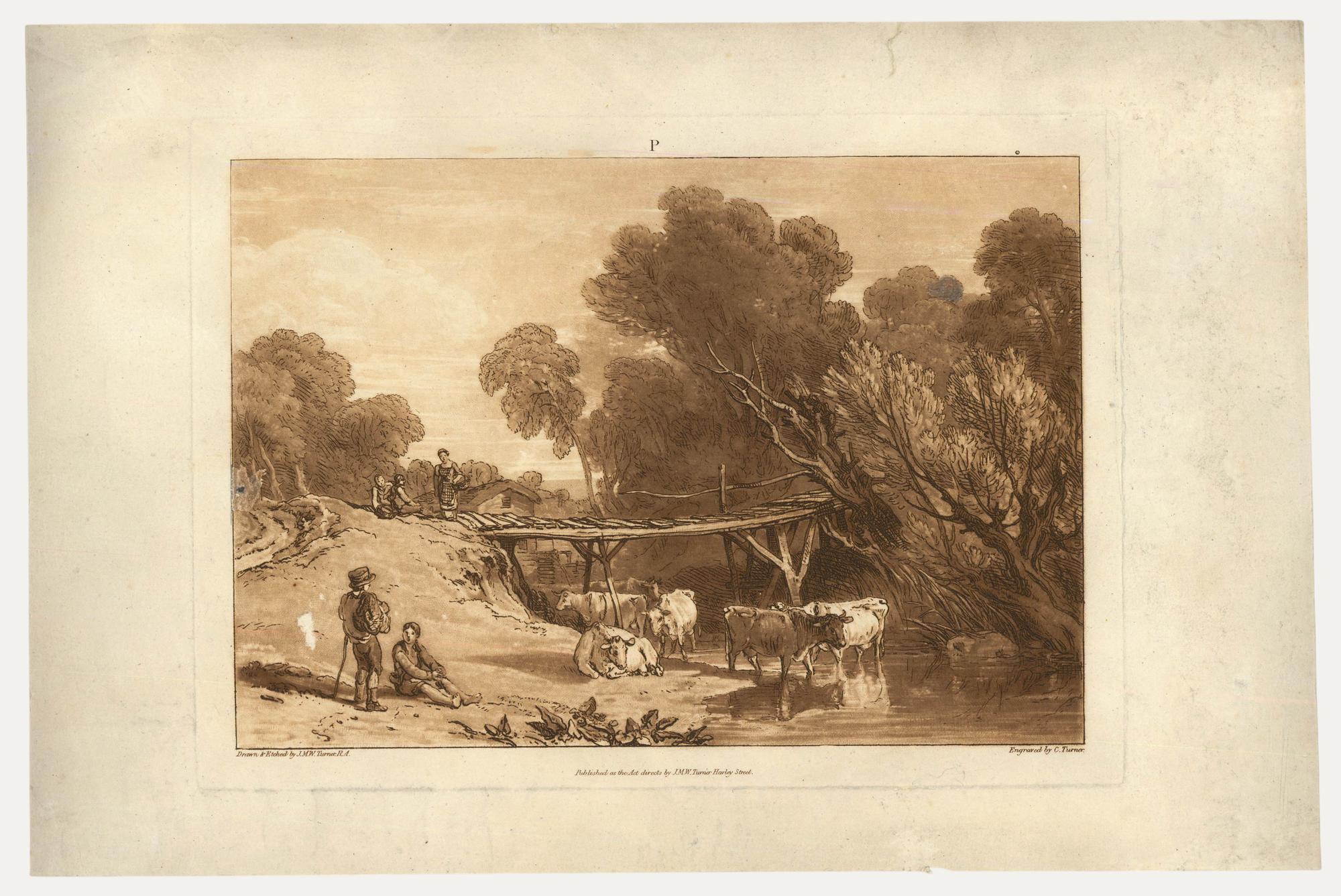 J.M.W. Turner (1775-1851) and C. Turner (1773-1857) - Etching, Bridge and Cows