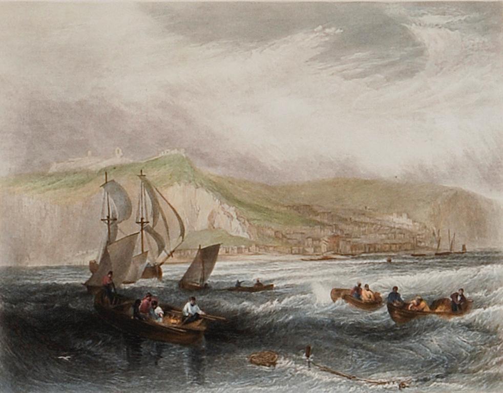 Fishing Off Hastings, England: A Framed 19th C. Engraving After J. M. W. Turner - Print by J.M.W. Turner