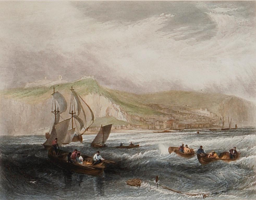 Fishing Off Hastings, Angleterre : Gravure encadrée du 19e siècle d'après J. M. W. Turner - Print de J.M.W. Turner