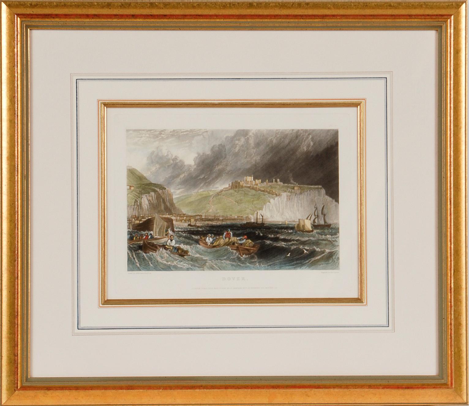 Una vista di Dover, Inghilterra: Un'incisione incorniciata del XIX secolo di J.M.W. Turner