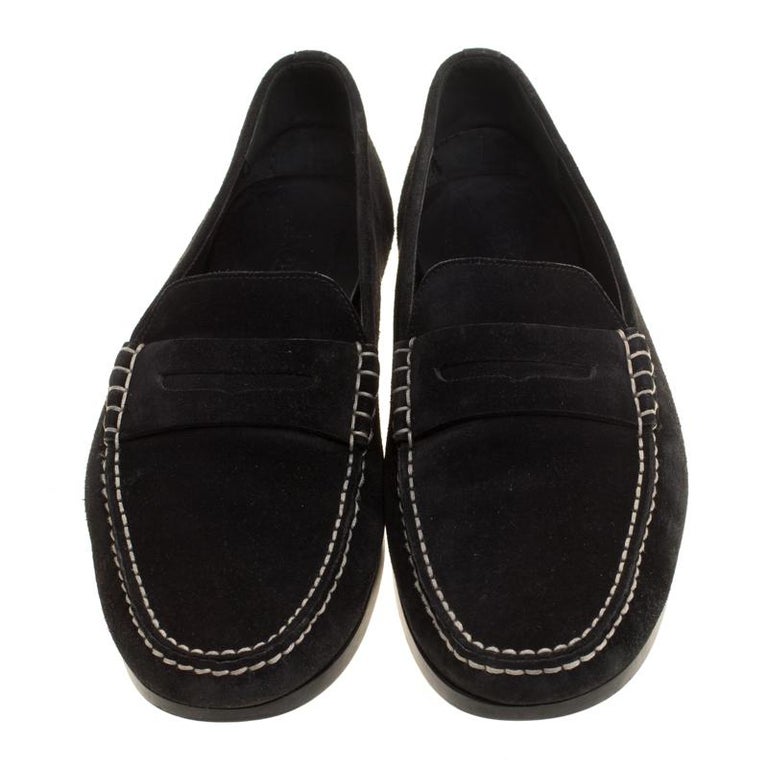 J.M.Weston Black Suede Penny Loafers Size 42.5 For Sale at 1stDibs