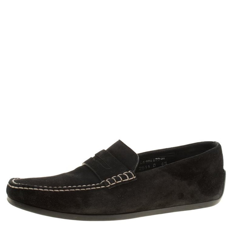 J.M.Weston Black Suede Penny Loafers Size 42.5 For Sale at 1stDibs