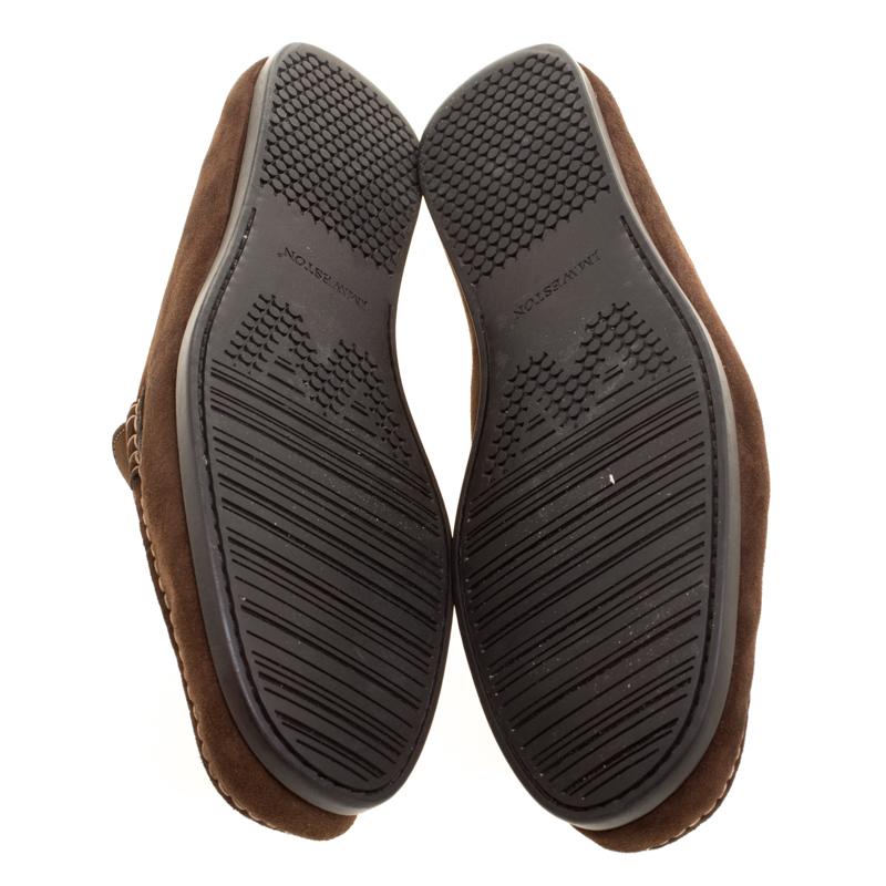 J.M.Weston Brown Suede Penny Loafers Size 42.5 In Good Condition In Dubai, Al Qouz 2