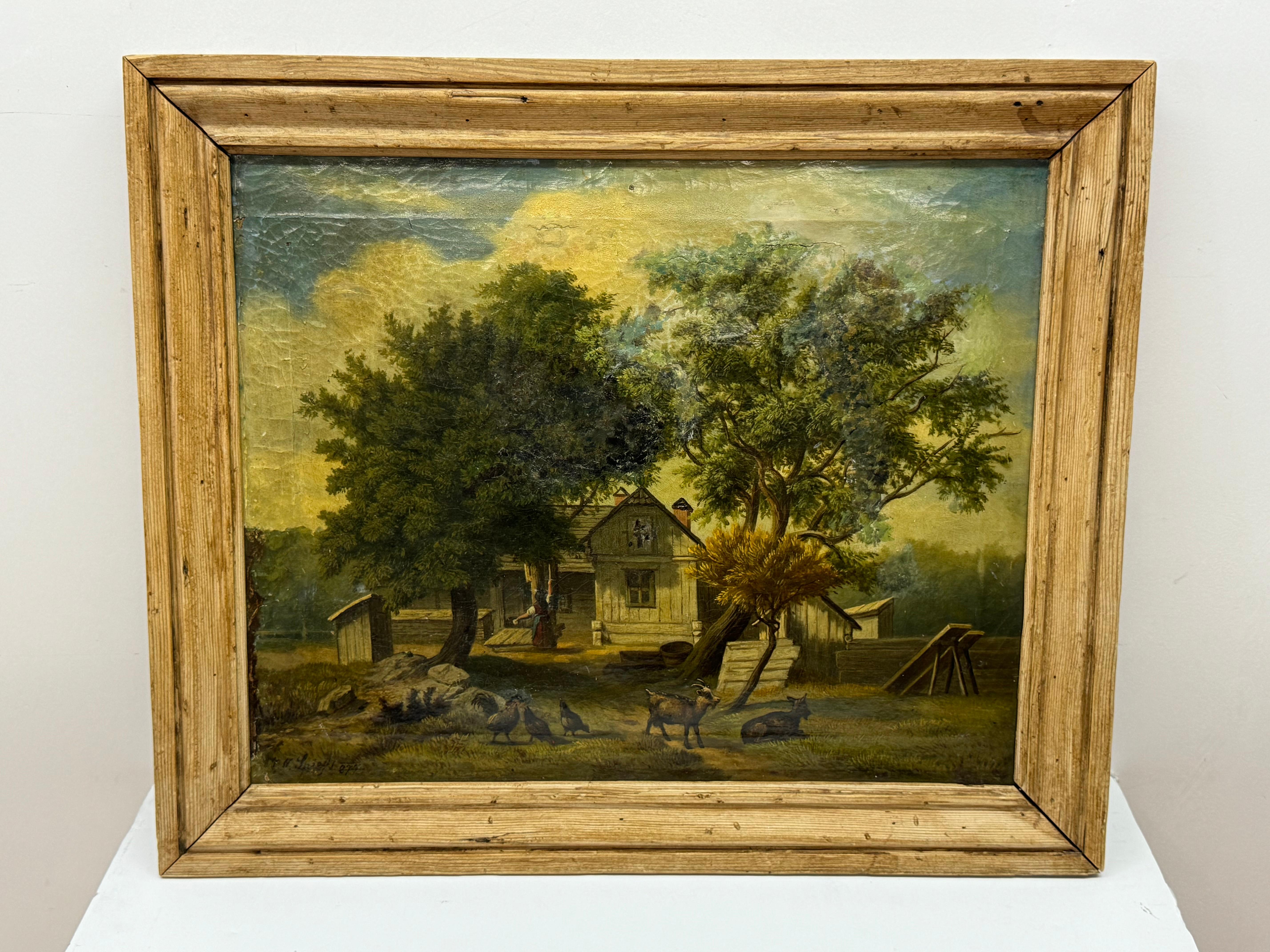 J.N. Spier 19th century, country farmhouse, landscape, painting

Signed lower left and dated 1877

Has some condition issues such as paint loss and cracking but still has a good number of years left to enjoy.

Could also benefit from a different