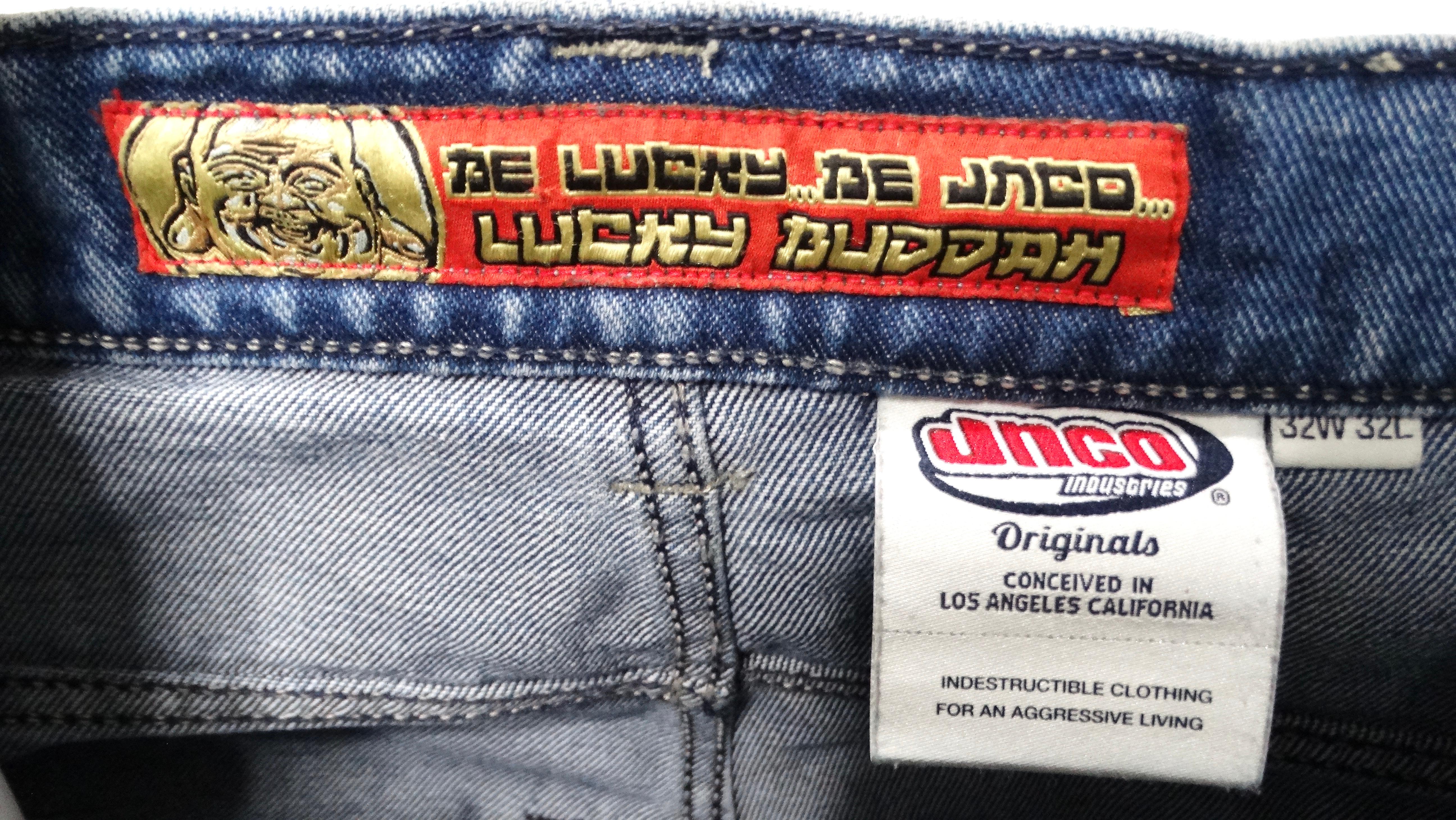 JNCO Lucky Buddha Limited Edition Dark Stone Blue Denim Baggy Jeans For Sale 6