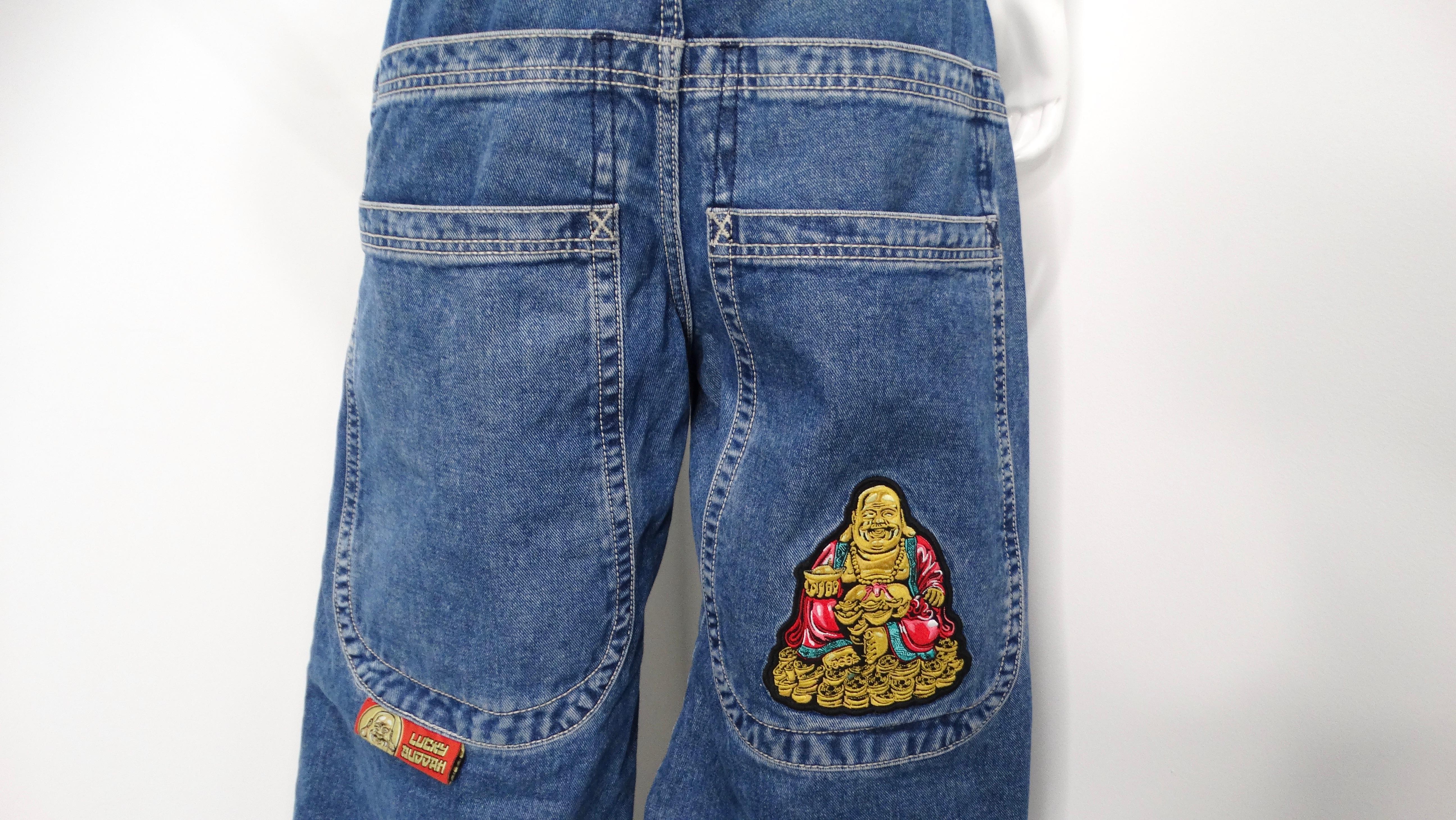 JNCO Lucky Buddha Limited Edition Dark Stone Blue Denim Baggy Jeans In Good Condition For Sale In Scottsdale, AZ