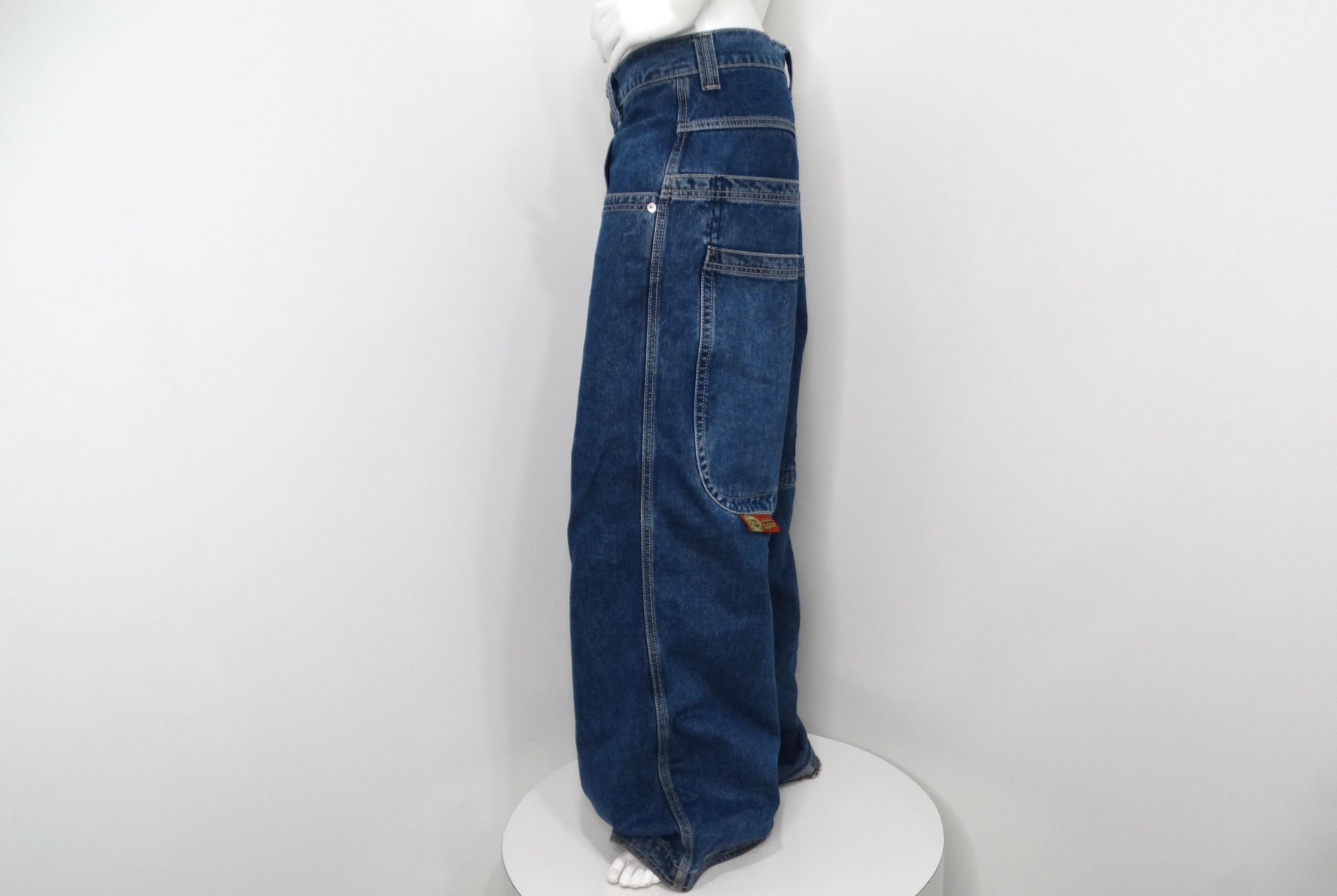 Women's or Men's JNCO Lucky Buddha Limited Edition Dark Stone Blue Denim Baggy Jeans For Sale