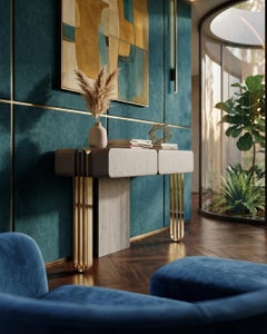 JNK Miami's Aurelia Console Table Smoked Oak & Architectural Gold