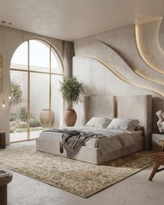 JNK Miami's Aurelia Velvet Wingback Bed with Polished Brass Accents