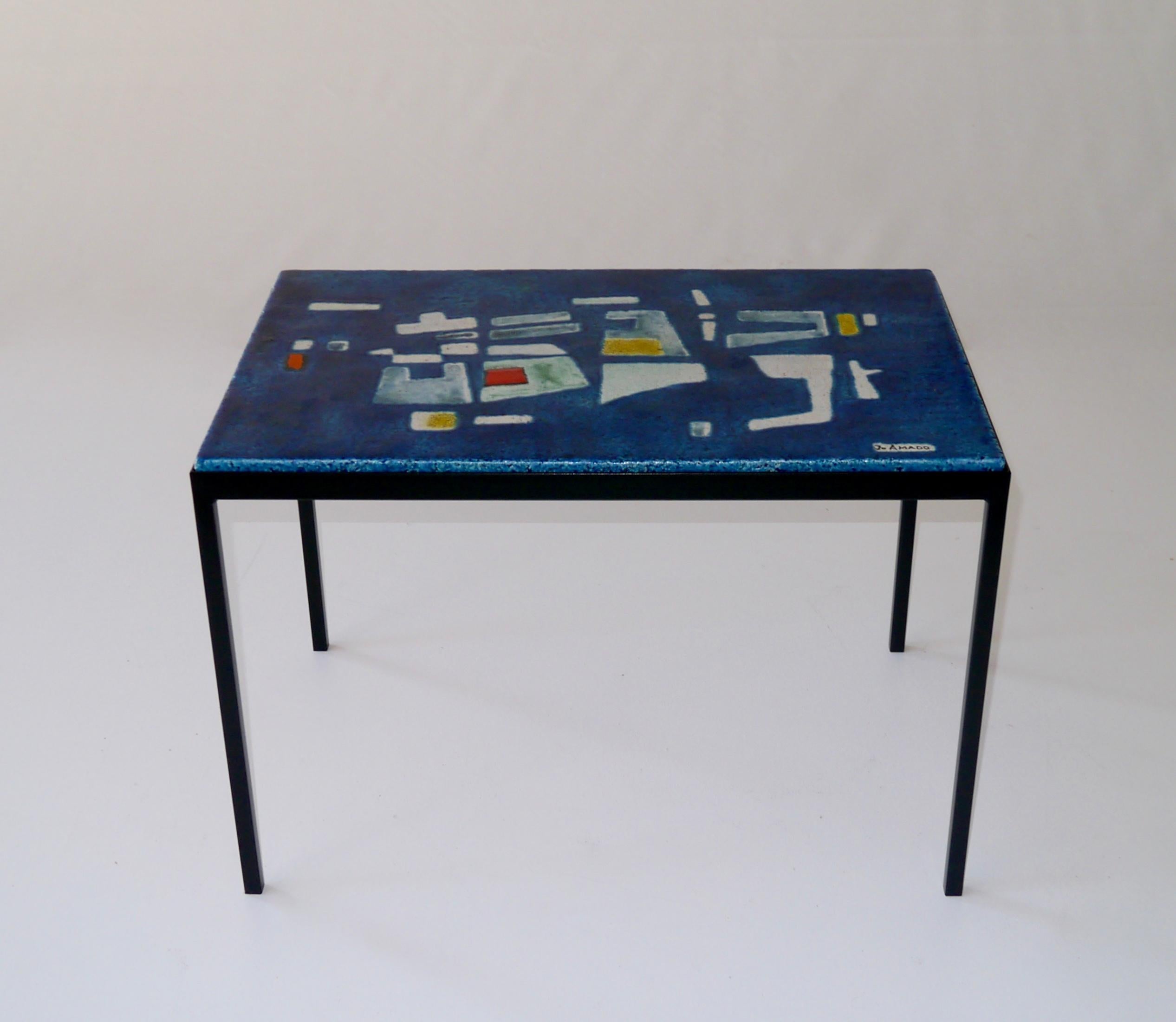 Jo Amado, Exceptional Ceramic Low Table, France, circa 1955 For Sale 4