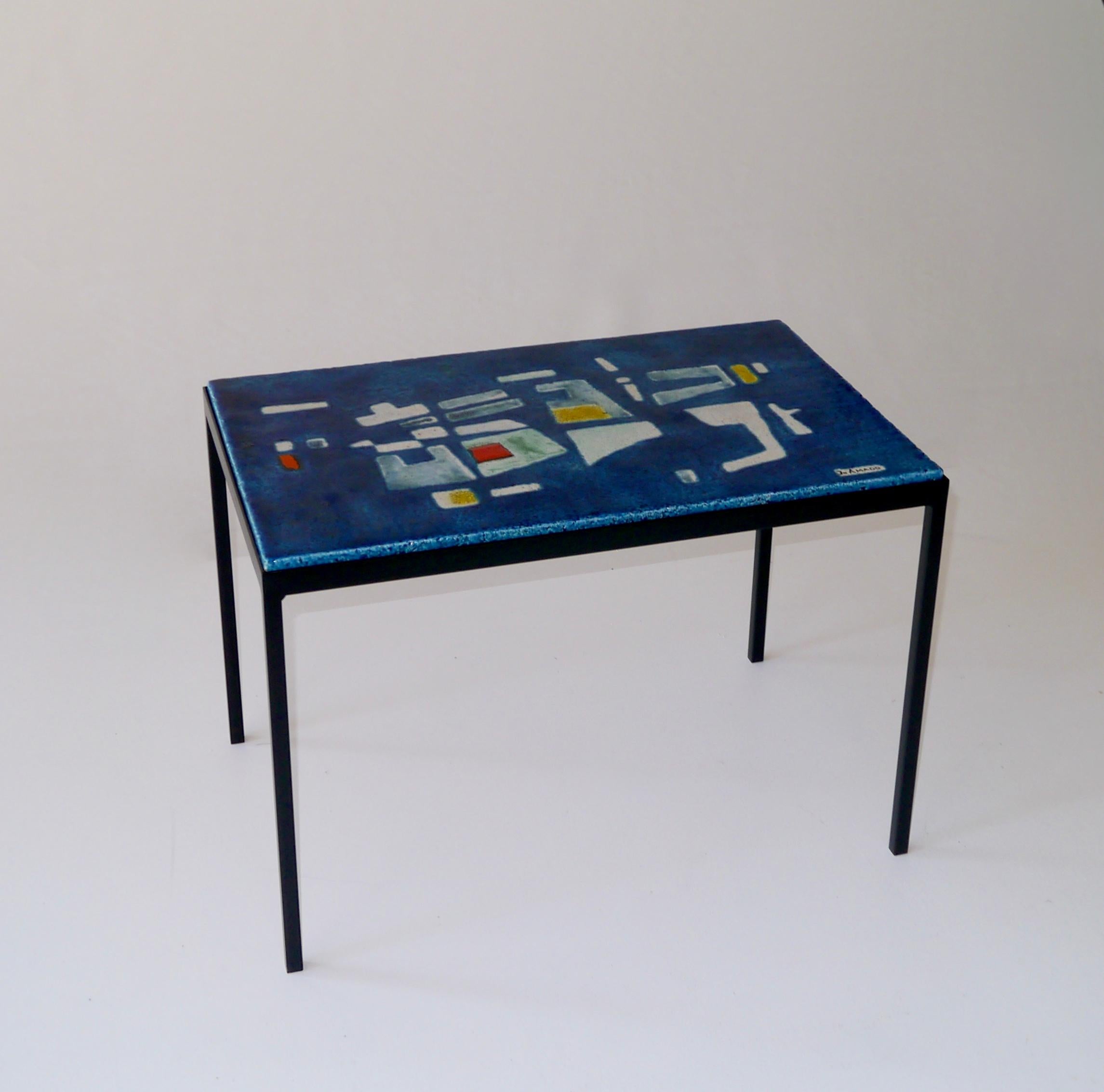 Mid-Century Modern Jo Amado, Exceptional Ceramic Low Table, France, circa 1955 For Sale