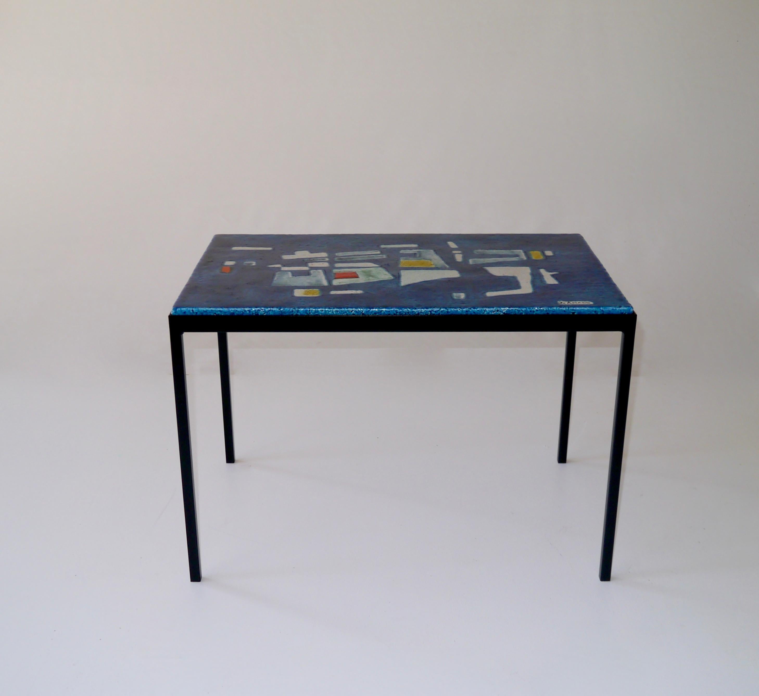 Glazed Jo Amado, Exceptional Ceramic Low Table, France, circa 1955 For Sale