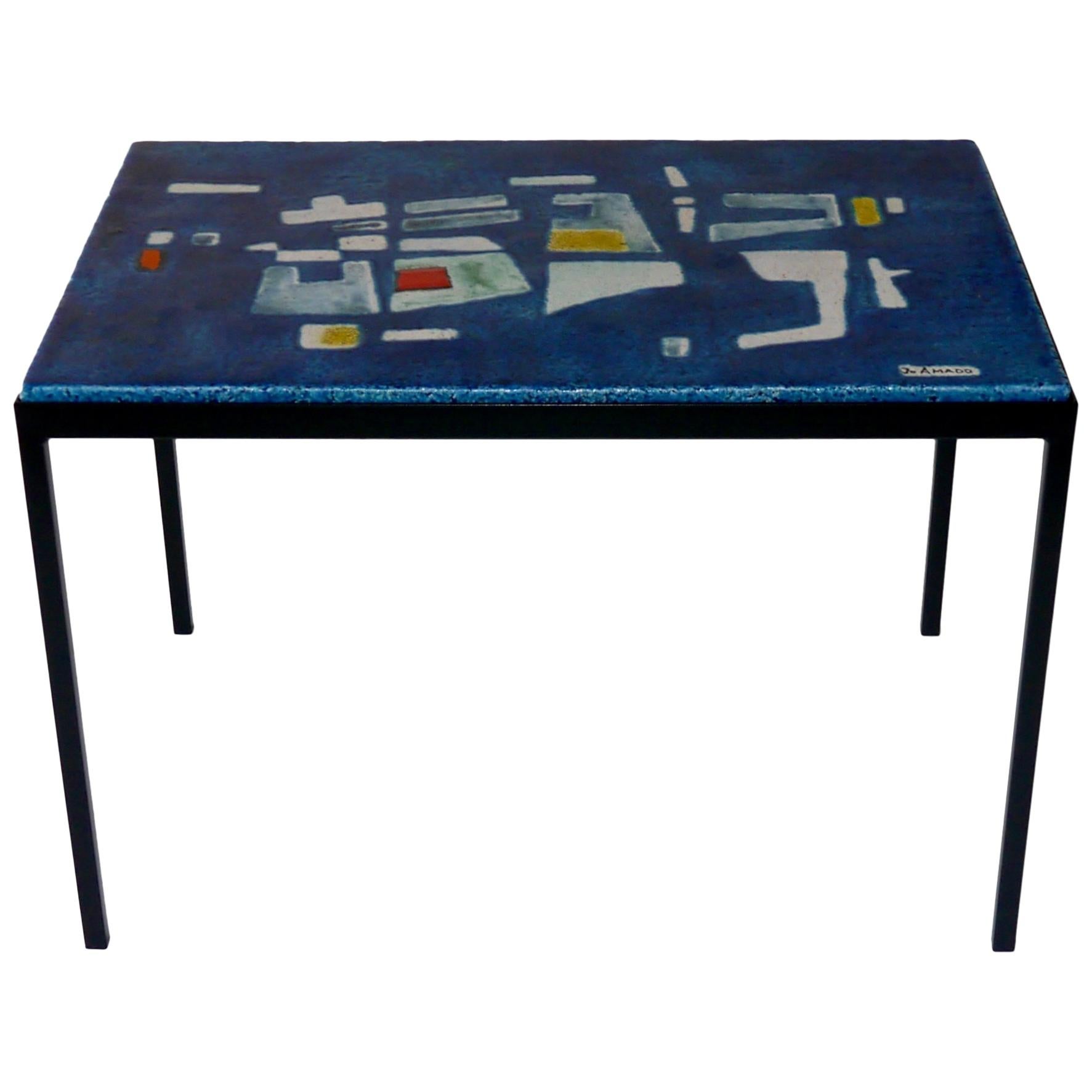 Jo Amado, Exceptional Ceramic Low Table, France, circa 1955 For Sale