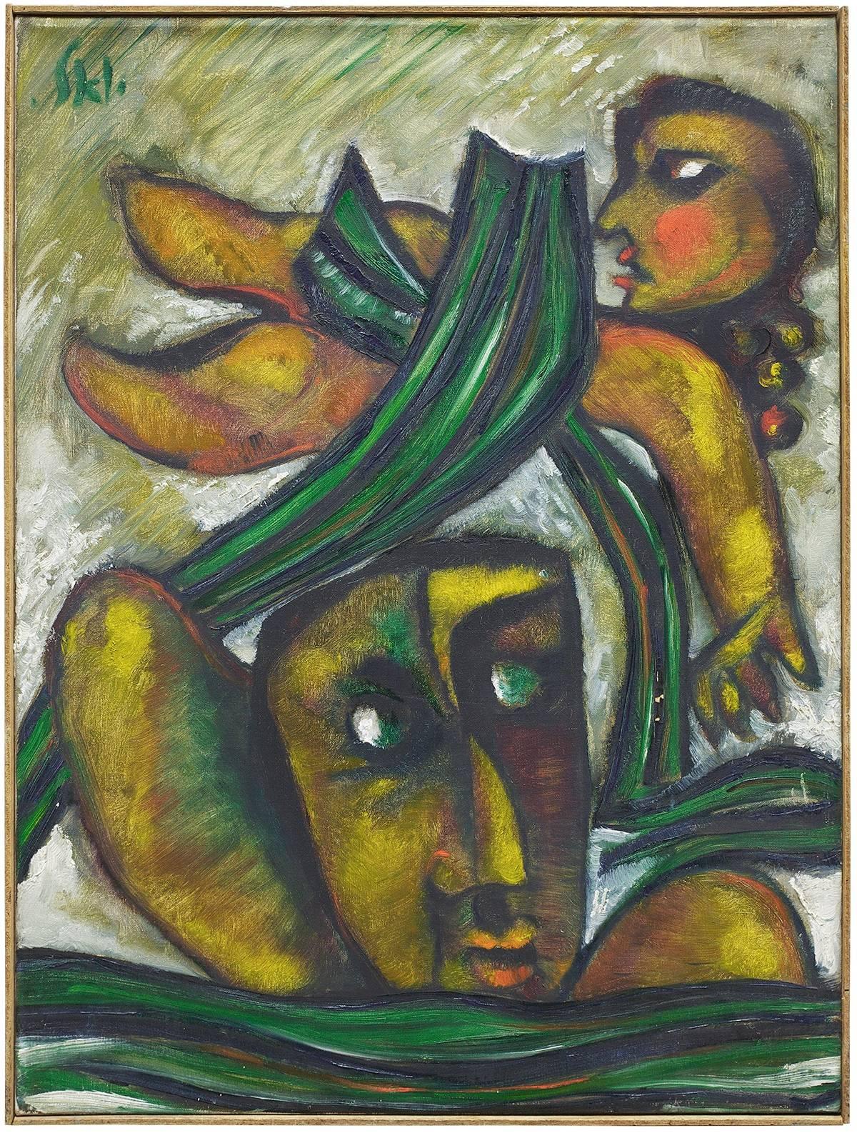 Peinture à l'huile abstraite de l'artiste expressionniste figuratif israélien de renom Joel Kass
