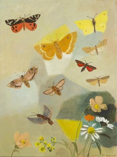 Eleusine Moths and Butterflies, 2024 - Oil Painting with Butterflies and Flowers