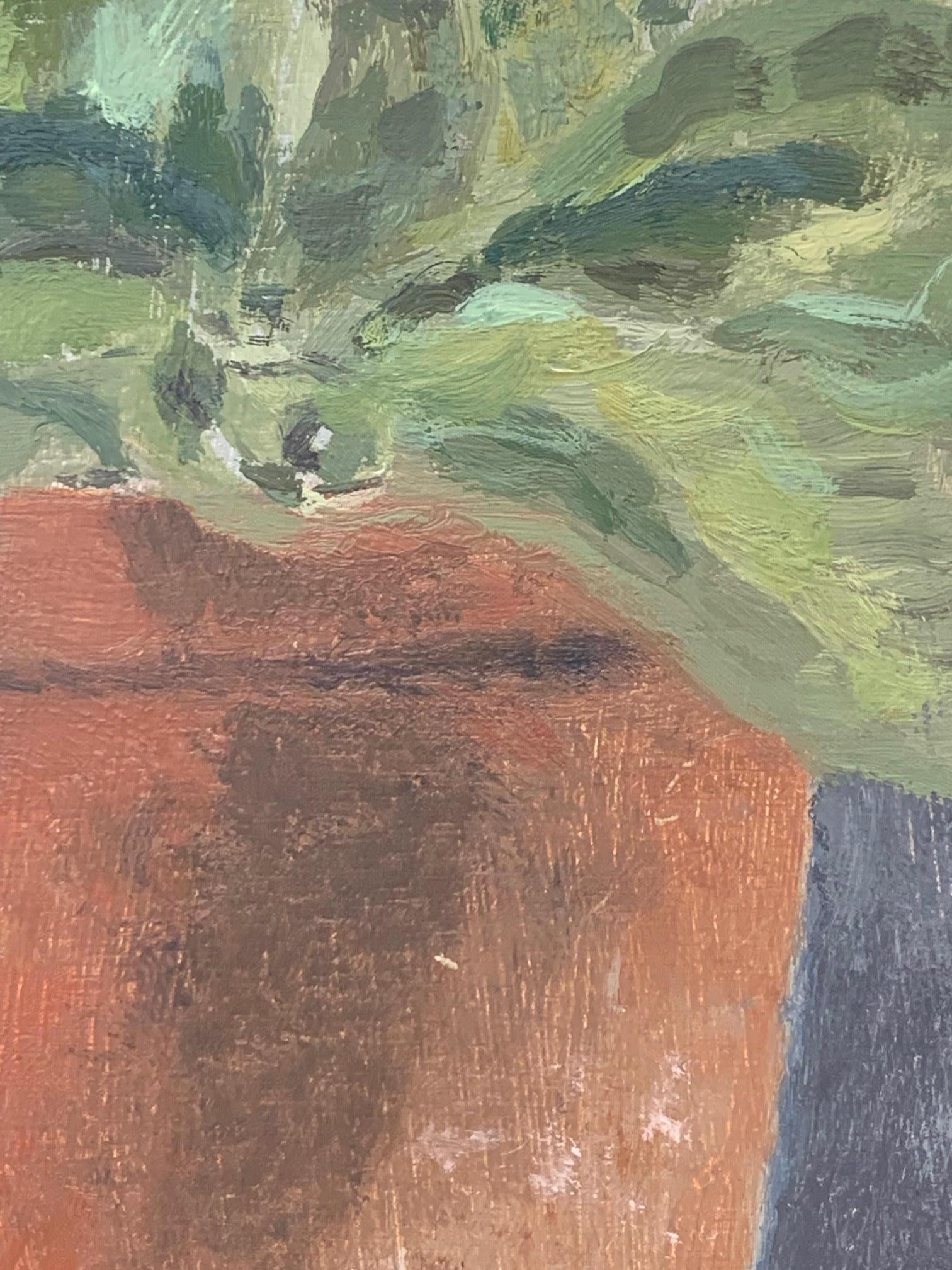 Primula in un vecchio vaso di terracotta, 2024 - Natura morta di fiori e farfalle - Pittura ad olio 4