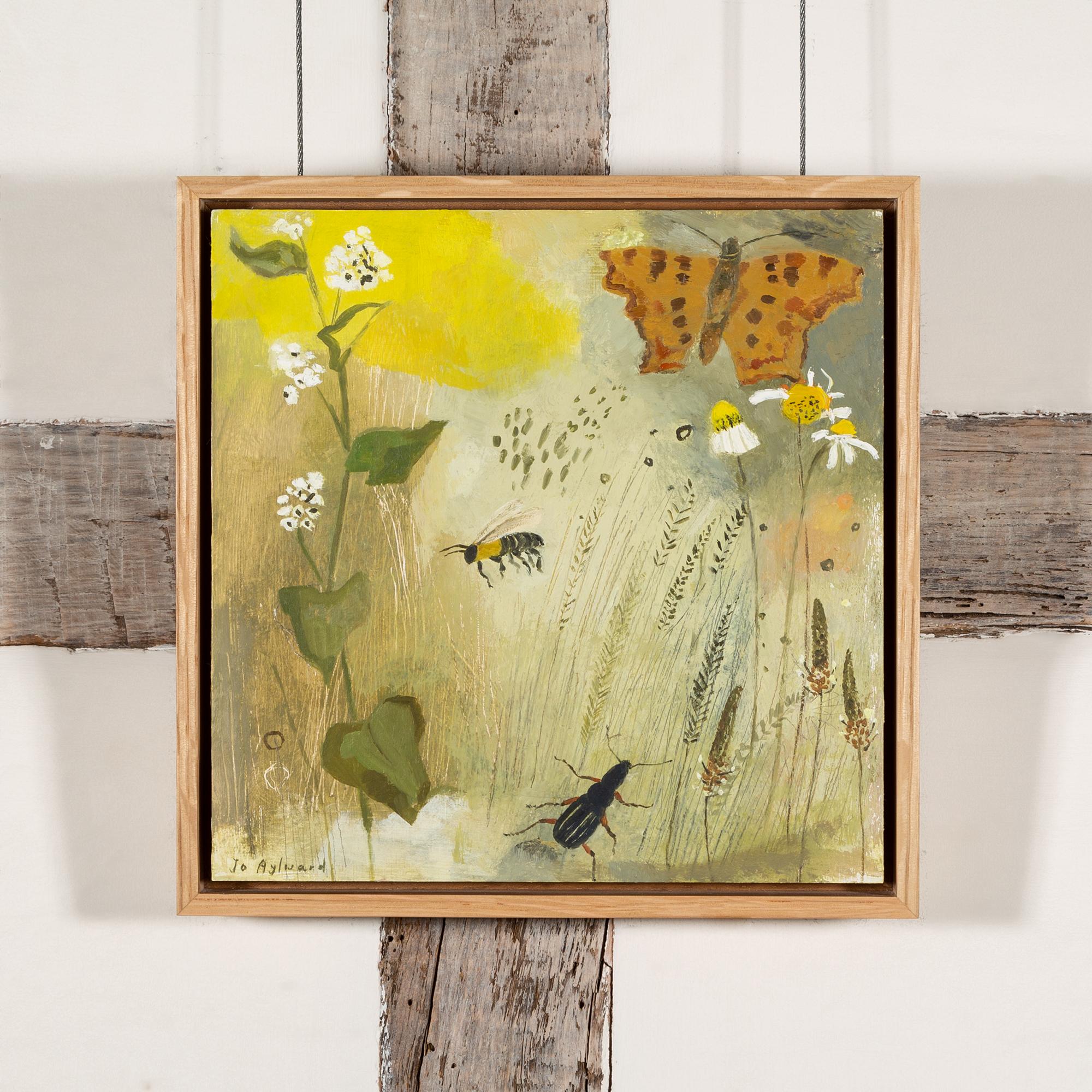 Prato di fiori selvatici e visitatori di insetti, 2024 - Natura morta di fiori dipinta a olio - Painting di Jo Aylward