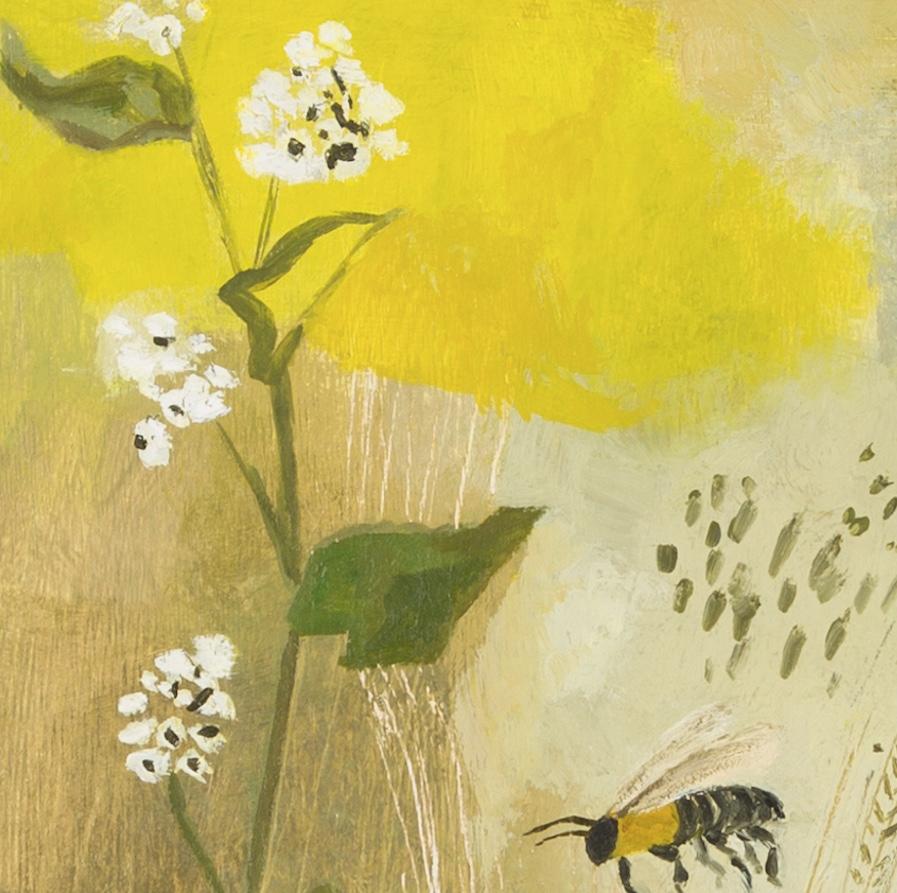 Prato di fiori selvatici e visitatori di insetti, 2024 - Natura morta di fiori dipinta a olio - Landscape Painting Marrone di Jo Aylward