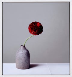 Still Life with Wood Ash Glazed Bottle and Red Ranunculus - From the Fern Verrow