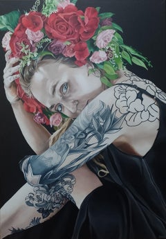 Ink & flowers, Painting, Oil on Canvas