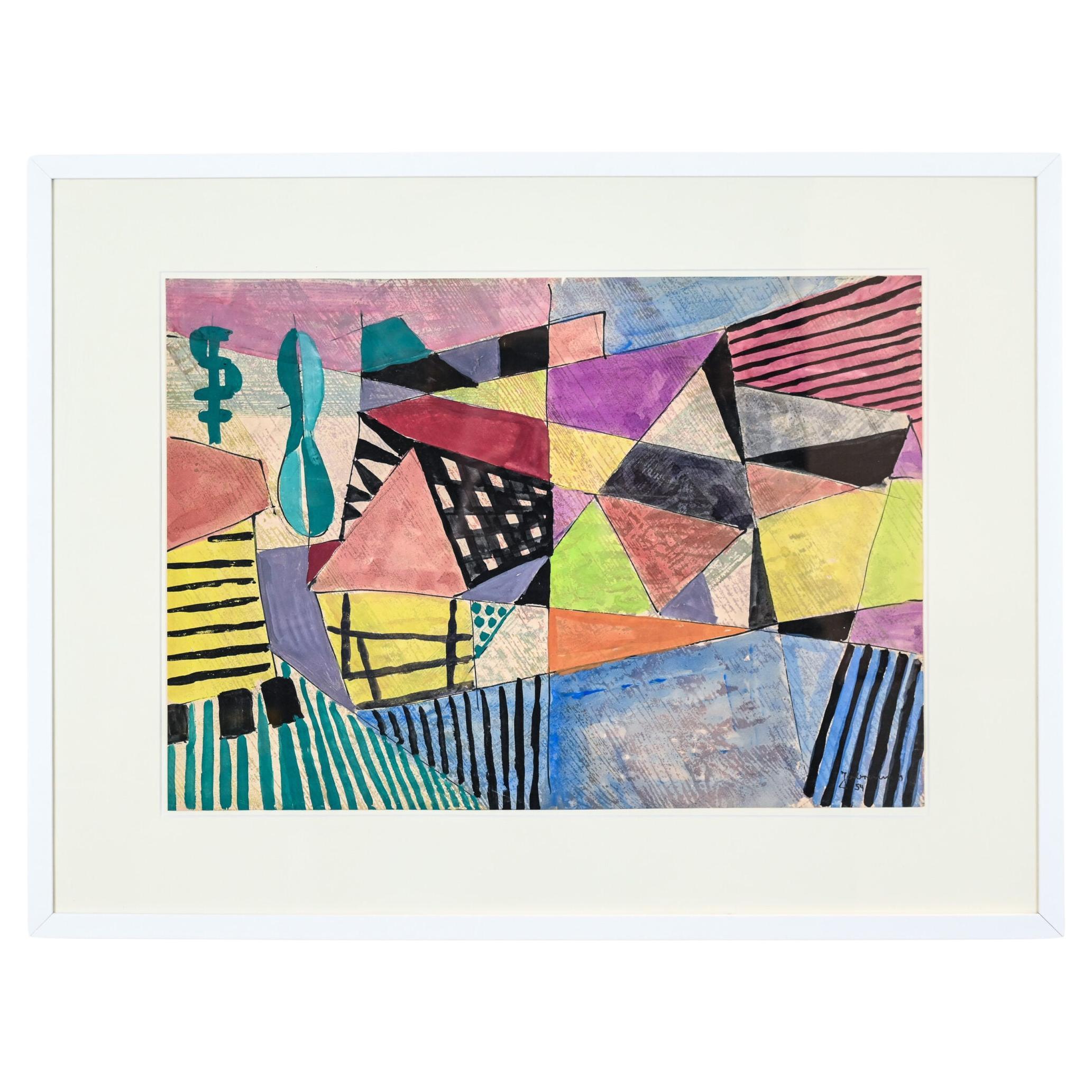 Jo Brenneis (allemand, 1910-1994) Gouache sur papier Ohne Titel, 1954