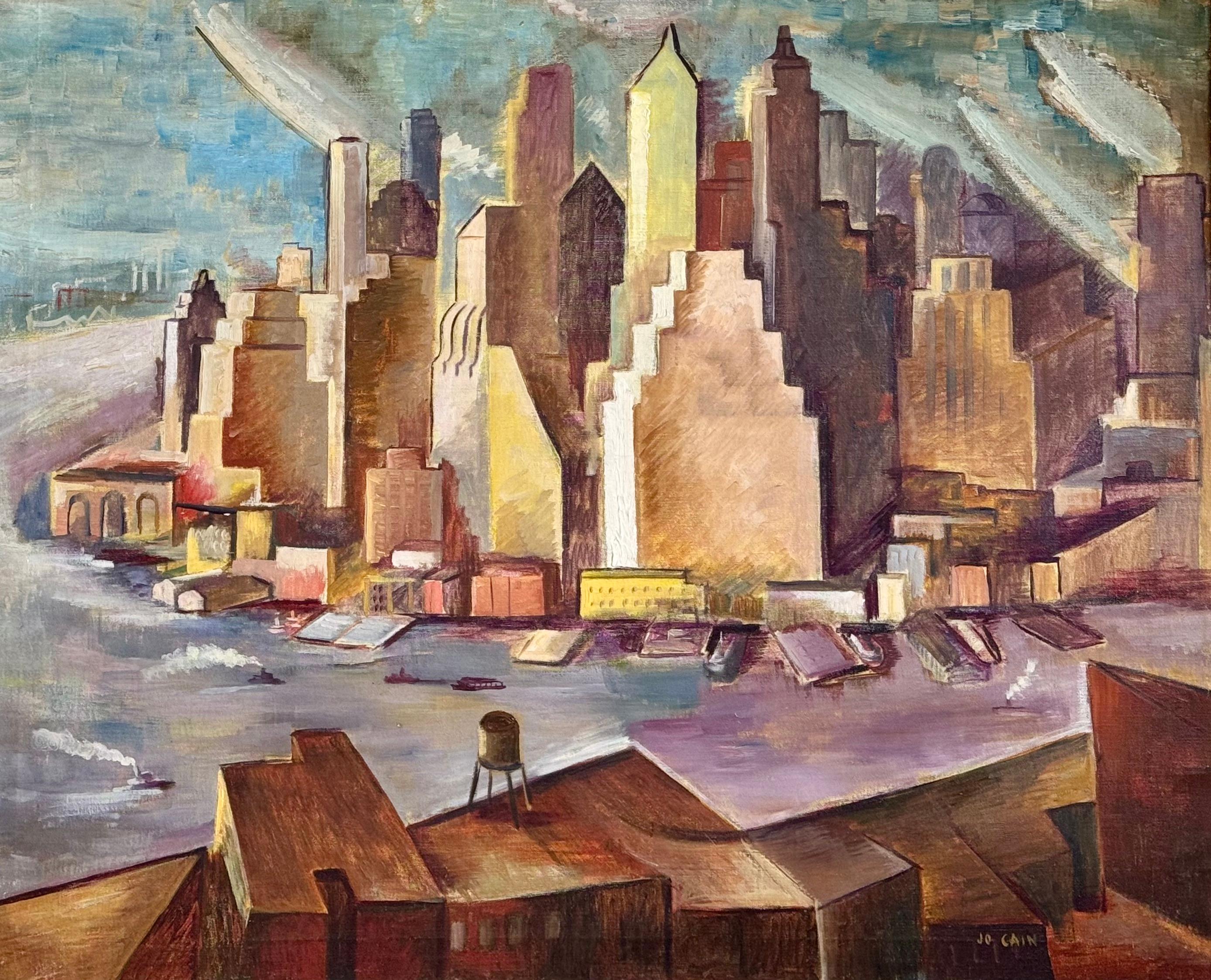 Lower Manhattan Amerikanischer Modernismus NYC Cityscape Sozialer Realismus WPA 20. Jahrhundert im Angebot 2