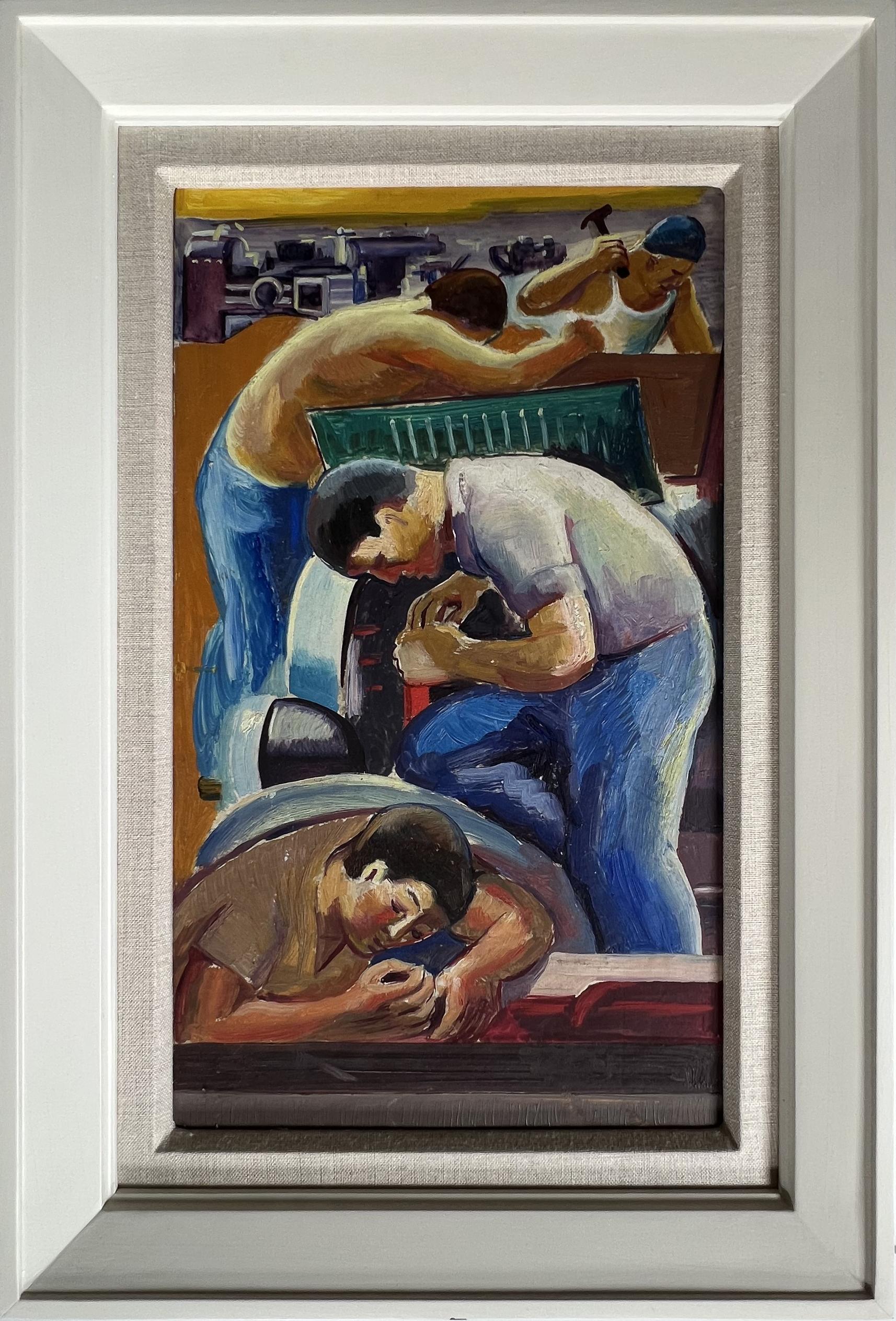 Men Working Mural Study American Scene Social Realism Mid 20th Century Modern  - Painting by Jo Cain