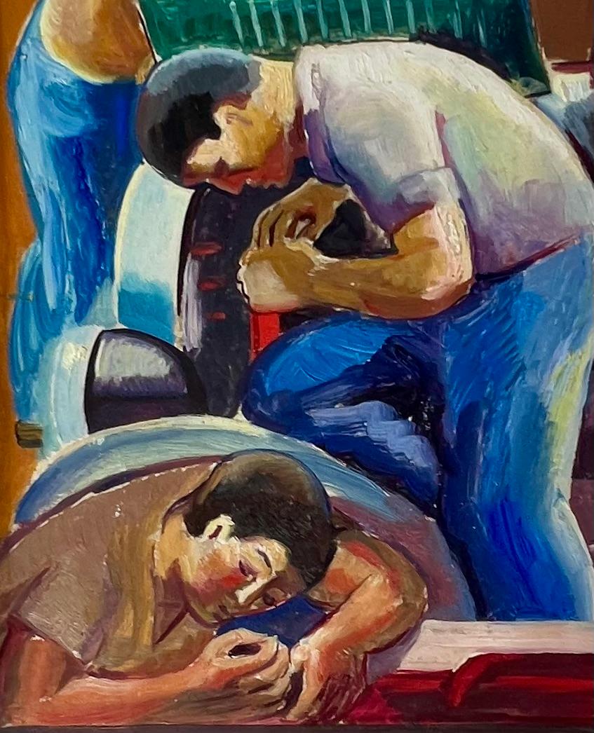 Men Working Mural Study Amerikanische Szene Sozialrealismus Mitte des 20. Jahrhunderts Moderne  (Amerikanischer Realismus), Painting, von Jo Cain