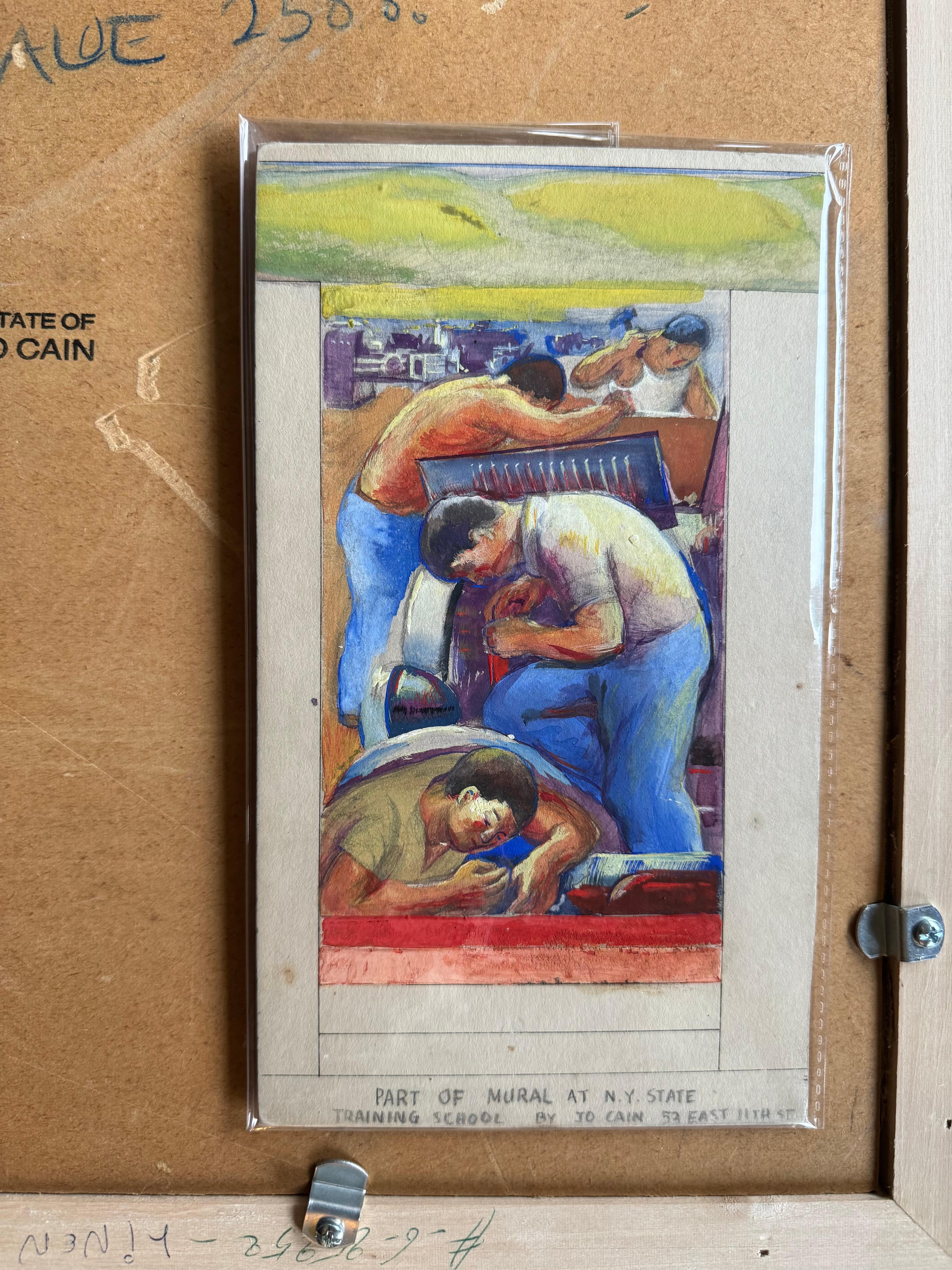 Men Working Mural Study Amerikanische Szene Sozialrealismus Mitte des 20. Jahrhunderts Moderne  im Angebot 1