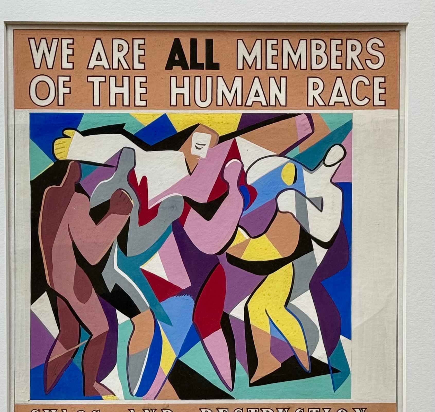UN-Plakat-Design Amerikanische Szene Mitte des 20. Jahrhunderts Modernität WPA Weltfrieden (Amerikanische Moderne), Painting, von Jo Cain