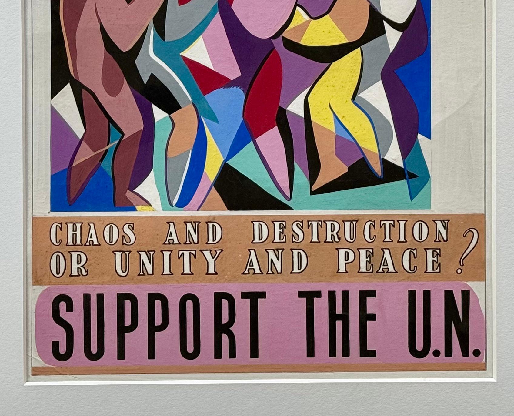 Poster ONU Scena americana della metà del XX secolo Modernismo WPA Pace mondiale - Figurative Painting Beige di Jo Cain